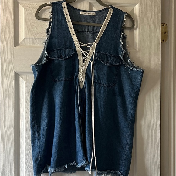Dreamers Tops - Dreamers Blue Denim Lace-Up Tank Top